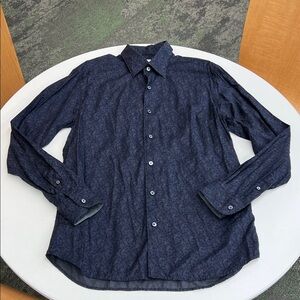Ermenegildo Zegna paisley dark blue long sleeve button-up collared shirt luxury